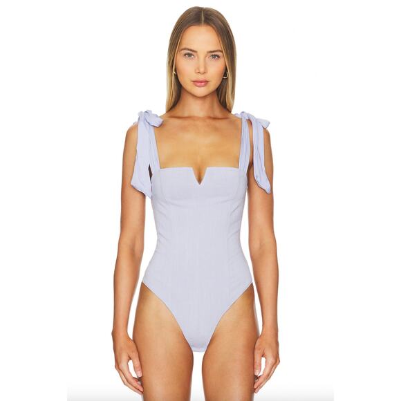 Free People Lola Bodysuit Icelandic Blue Tie Strap Size Small - Picture 2 of 6